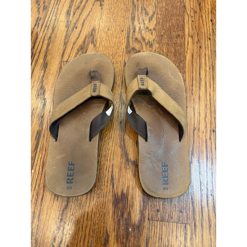 Reef Kids Ahi Tan Brown Synthetic Leather Thong Flip Flop Sandals Size 2/3